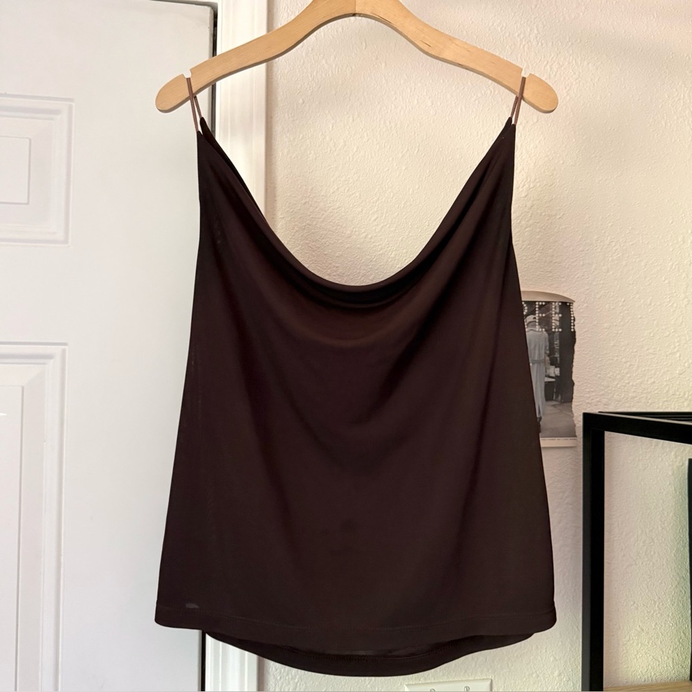 TOTO vintage y2k 90’s brown chunky knit draped‎ cowl neck cami cropped tank top